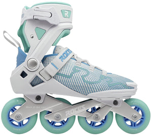Roces r-evo 84 skeelers - 84mm - softboot - extra comfort stabiliteit - heel lock easy entry - abec-7 - fitness inline skates - dames - wit azuurblauw - maat 39
