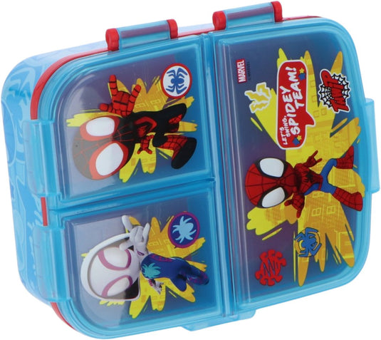 Stor marvel's spidey kinderlunchbox – broodtrommel met 4 vakken voor kinderen vanaf 4 jaar - vaatwasserbestendig bpa-vrij - lichtblauw