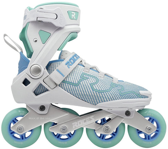 Roces r-evo 84 skeelers – 84mm – softboot – extra comfort stabiliteit – heel lock easy entry – abec-7 – fitness inline skates – dames – wit azuurblauw – maat 40