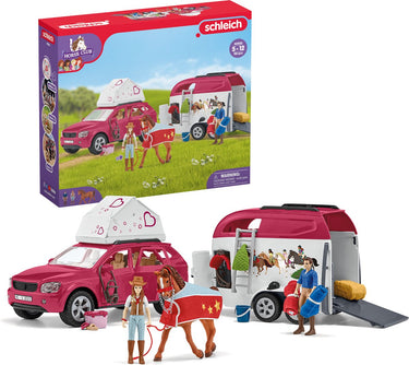 Schleich horse club speelfigurenset - avontuur met auto en paardentrailer - kinderspeelgoed voor jongens en meisjes - 5 tot 12 jaar - 18 onderdelen - 42535