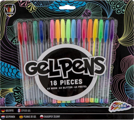 Grafix gelpennenset neon glitter pastel, 18dlg.