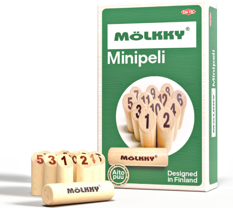 Afbeelding laden in galerijviewer, Tactic mölkky mini – vang- en werpspel - origineel fins houten werpspel in mini formaat – duurzaam berkenhout – met gratis score-app
