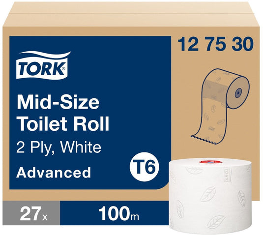 Tork 127530 midi toiletpapier t6 advanced 2-laags wit 27 rollen (127530)