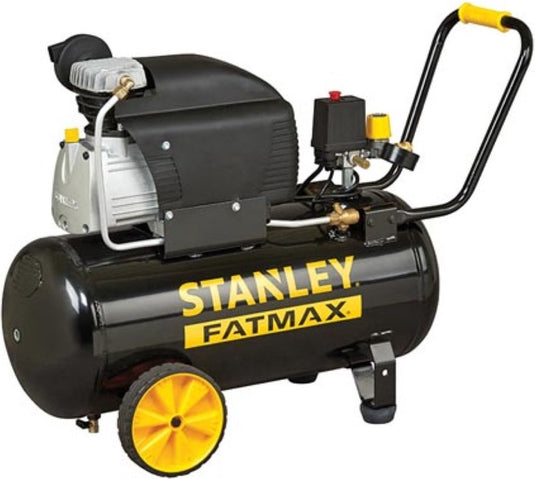 Stanley fatmax compressor, 50 liter, 10 bar, oliegesmeerd, horizontaal model, 2,5 pk, 240 l min luchtdebiet, draagbaar, zwart geel, geschikt voor oppompen en pneumatisch gereedschap