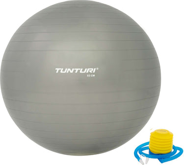 Tunturi anti burst fitness bal met pomp - yoga bal 65 cm - pilates bal - zwangerschapsbal – 220 kg gebruikersgewicht - incl trainingsapp – zilver