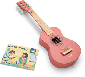 Woet ® houten speelgoedgitaar met draagriem - rood - speelgoedinstrument - mijn eerste gitaar inclusief muziekboekje - speelgitaar voor kinderen - vanaf 3 jaar
