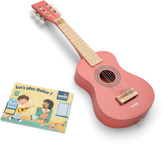 Woet ® houten speelgoedgitaar met draagriem - rood - speelgoedinstrument - mijn eerste gitaar inclusief muziekboekje - speelgitaar voor kinderen - vanaf 3 jaar
