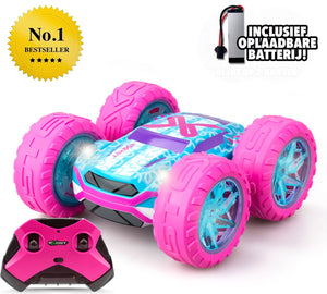 Exost rc 360 cross flash stuntauto roze 1:18 - flashing wheels - incl. oplaadbare batterij - rc auto