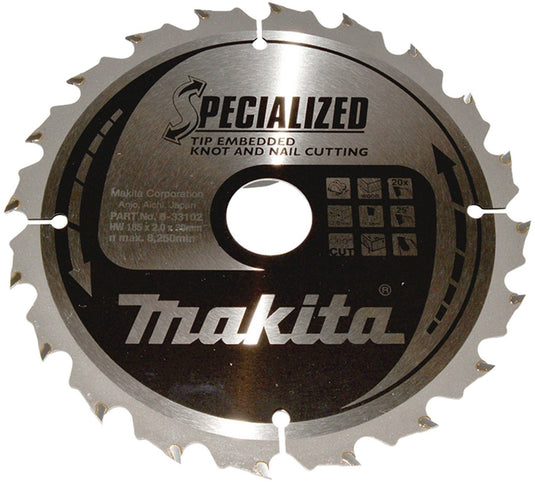 Makita b-33102 cirkelzaagblad hout (noest spijker) | embedded tip | 185 x 30 mm | 20-tands