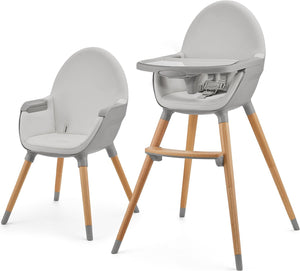 Kinderkraft fini 2 kinderstoel 2-in-1 – kunstleer – verstelbare tray – speelfauteuil – veiligheidsriemen – 6 maanden tot 5 jaar – grijs