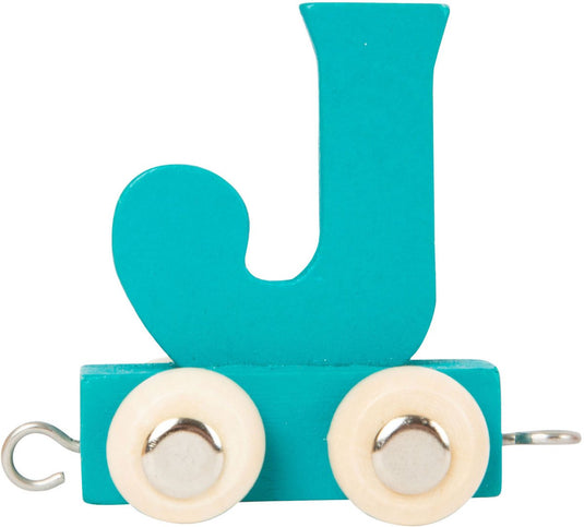 Small foot - houten lettertrein blauw - j - 12 stuks