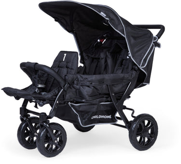 Childhome triplet kinderwagen – 3 zitplaatsen – zwart – inclusief regenhoes zonnekappen – 132x85x104 cm
