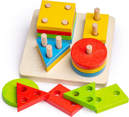 Bigjigs speelgoed bigjigs houten vormen stapelspel, 17dlg.