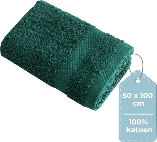 Hush. living hush living - handdoek 100% katoen - per stuk - 50×100 cm - zware kwaliteit 500g m2 - stijlvol boord en ophanglus - donkergroen