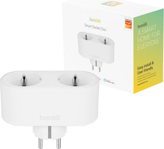 Hombli slimme stekker - 2 contacten - wifi - timerfunctie - compitabel met amazon alexa en google home - bediening via app - 1 stuks - wit