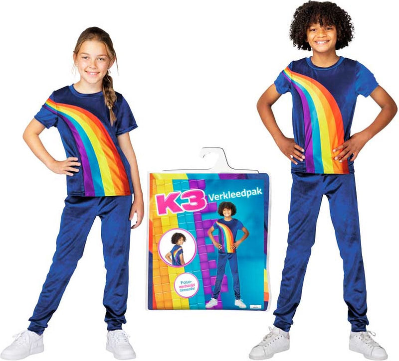 Afbeelding laden in galerijviewer, K3 verkleedkleding - verkleedpak regenboog blauw 6 8 jaar - maat 134
