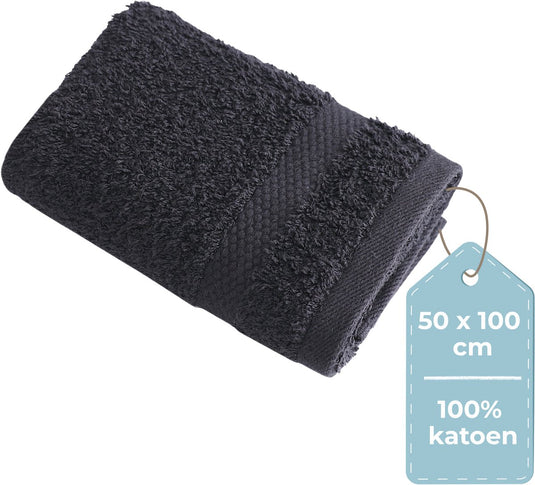 Hush. living hush living - handdoek 100% katoen - per stuk - 50×100 cm - zware kwaliteit 500g m2 - stijlvol boord en ophanglus - zwart