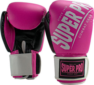 Super pro combat gear (kick)bokshandschoenen rebel zwart roze wit 14oz