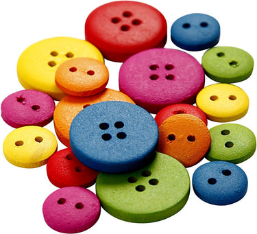 Creotime houten knopen, d: 12-20 mm, kleuren assorti, 2-4 gaten, 360 assorti