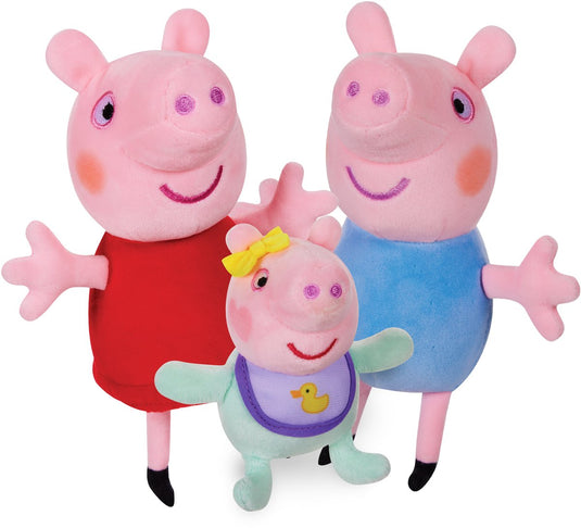 Character options peppa pig 3-delige knuffelset – peppa, george baby evie – zachte pluche knuffels
