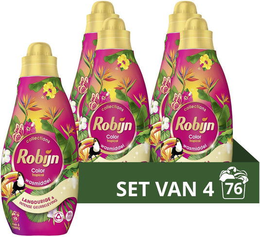Robijn - vloeibaar wasmiddel - klein krachtig - tropical - 4 flessen - 76 wasbeurten - voordeelverpakking
