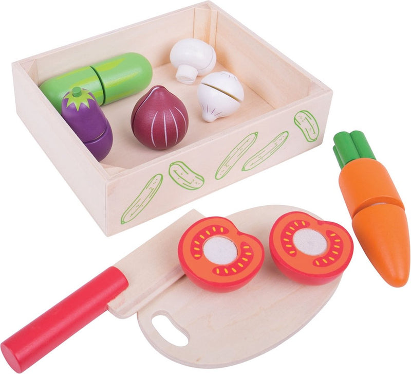 Afbeelding laden in galerijviewer, Bigjigs toys bigjigs houten kistje met snijgroenten groente
