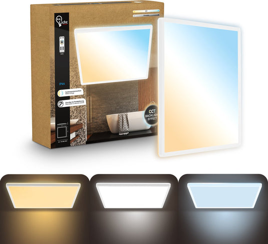B.k.licht shallow - dimbaar badkamerlamp plafonniere - plafondlamp met afstandsbediening - badkamerverlichting met cct - ip44 - 42 x 42 cm - wit