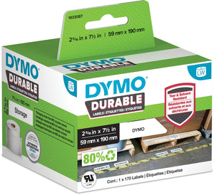 Dymo originele duurzame labelwriter labels | 59 mm x 190 mm | witte poly | 170 grote zelfklevende etiketten | stevige labels voor de labelwriter labelprinters