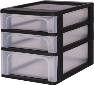 Iris organizer chest ladesysteem a4 - 2 kleine lades en 1 middelgrote lade - 2 x 4l en 1 x 7l - kunststof - zwart transparant