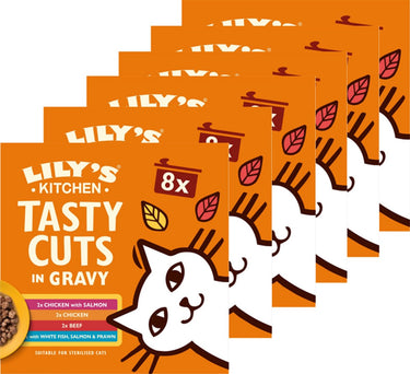 Lily's kitchen - kattenvoer - natvoer - tasty cuts in saus kip rund zeevis zalm - 6 x 8x85g