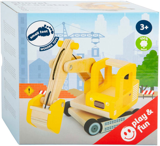 Small foot - houten graafmachine geel