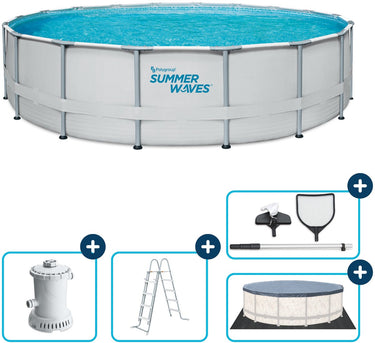 Summer waves frame zwembad rond - ⌀549 x 132 cm - zwembaden - inclusief filterpomp - zwembadpomp - filterpatroon - afdekzeil - grondzeil - ladder - onderhoudsset