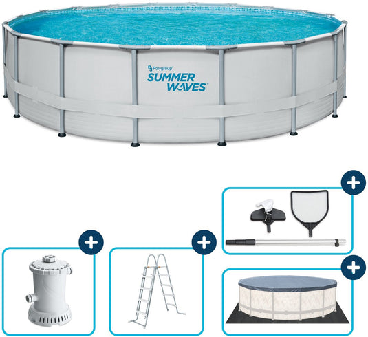 Summer waves frame zwembad rond - ⌀549 x 132 cm - zwembaden - inclusief filterpomp - zwembadpomp - filterpatroon - afdekzeil - grondzeil - ladder - onderhoudsset