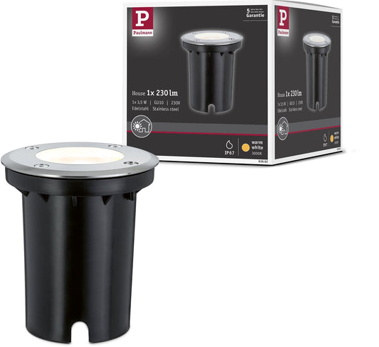 Paulmann led-grondinbouwlamp ip67 rond 108 mm 3000k 3,5w 230lm 230v edelstaal metaal