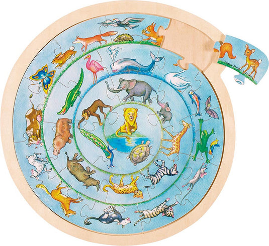 Goki puzzel - dierencirkel - 27 stukjes - hout - 3+