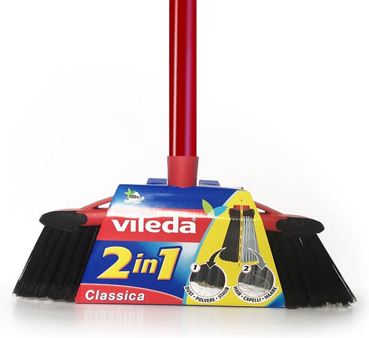 Vileda master - 2 in 1 - bezemborstel met steel - wee soorten borstelharen = dubbele reinigingskracht ingesteld met palen