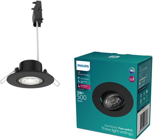 Philips led philips cilantro inbouwspot - sceneswitch lichttechnologie - 5w - warmwit licht: 2700k - zwart