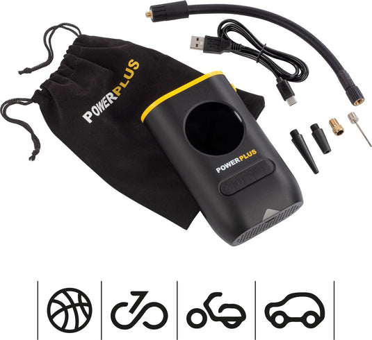 Powerplus luchtpomp powx1710 - compressor van 8v - luchtdebiet van 16l min - 4 mondstukken