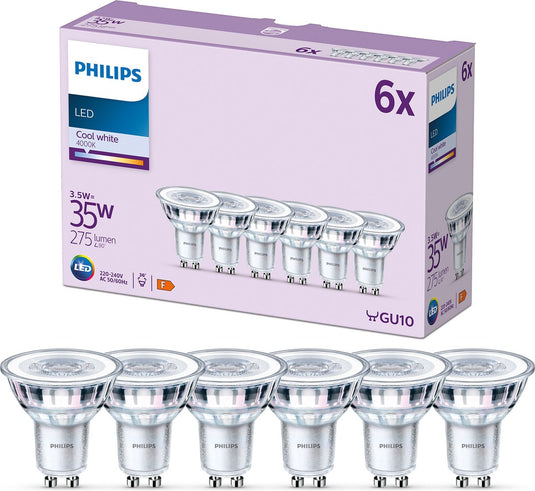 Philips led spot - 35 w - gu10 - koelwit licht - 6 stuks