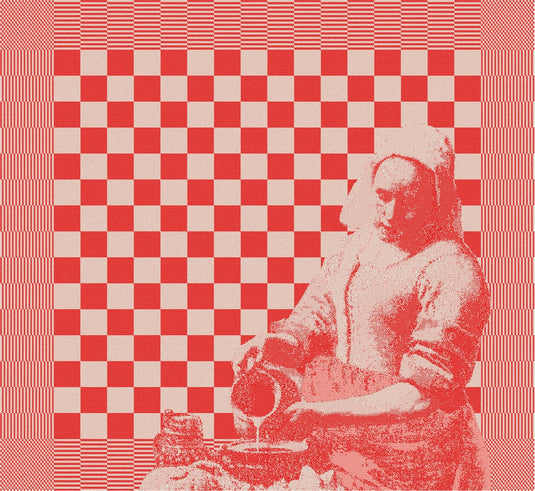 Ddddd - 6x theedoek - milk maid - het melkmeisje - johannes vermeer - 60 x 65 xm - rood - set van 6 stuks