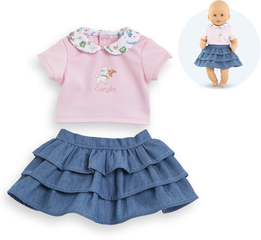 Corolle rok met ruches en t-shirt voor babypop, 30cm.