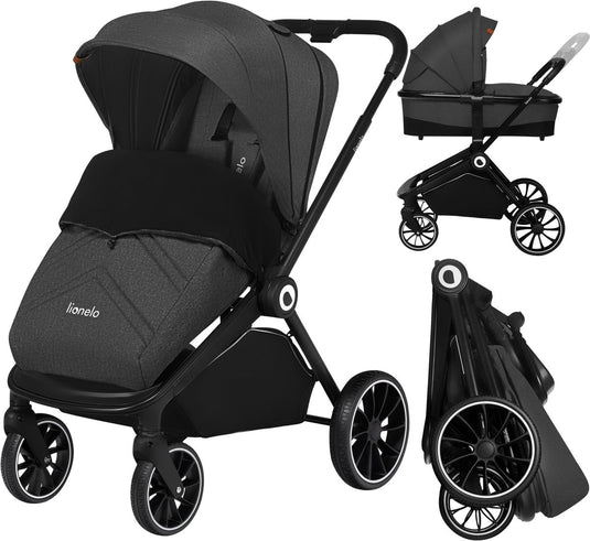 Lionelo mika 2in1 kinderwagen – wandelwagen reiswieg – omkeerbare zitting – compact opvouwbaar met zitje – xxl waterdichte luifel upf50+ – verstelbare rugleuning voetsteun – pu wielen met vering – inclusief accessoires set tot 22 kg