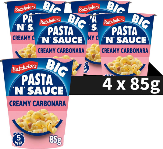 Batchelors big pasta ‘n’ sauce creamy carbonara - kant-en-klare maaltijd in cup - 4 stuks - snel klaar