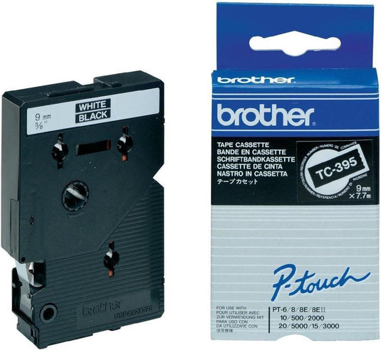 Brother p-touch tc-395 white on black 9mm