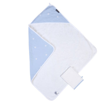 Childhome badcape + washandje – flower collection – 80x80 cm – wit blauw – extra zacht absorberend – 100% katoen