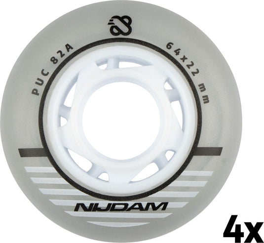 Nijdam inline skate wielen set - 64x24 mm - 4st - zilver wit