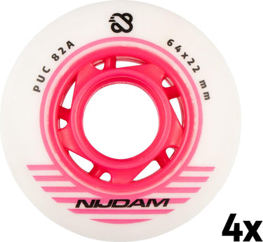 Nijdam inline skate wielen set - 64x24 mm - 4st - wit roze