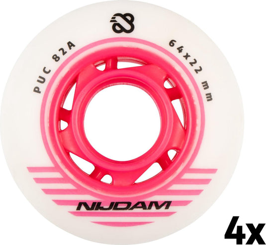 Nijdam inline skate wielen set - 64x24 mm - 4st - wit roze