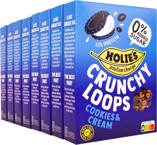 Holie's crunchy loops cookies cream 8x 350gr - ontbijtgranen - suikervrij - gezond - vegan