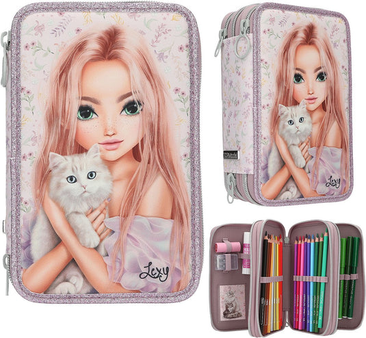 Depesche - topmodel 3-vaks etui - blooming kitty